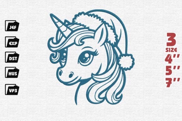 Adorable Santa’s Unicorn Embroidery