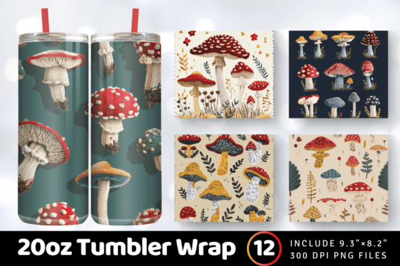 Crochet Mushroom Embroidery Tumbler Wrap