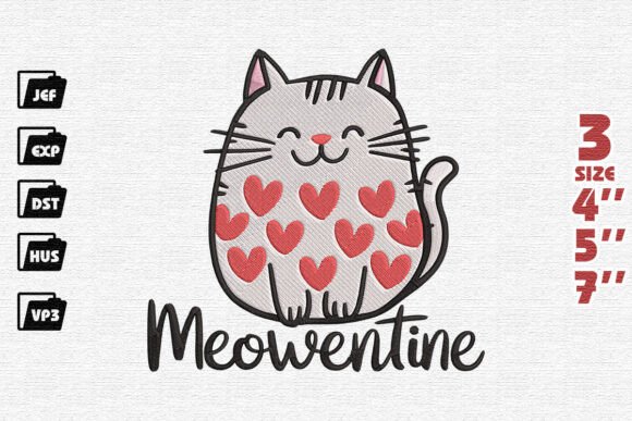 Cute Cat Valentine Embroidery
