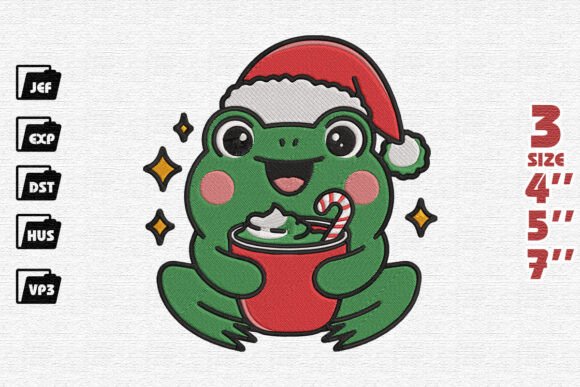 Cute Christmas Frog Embroidery