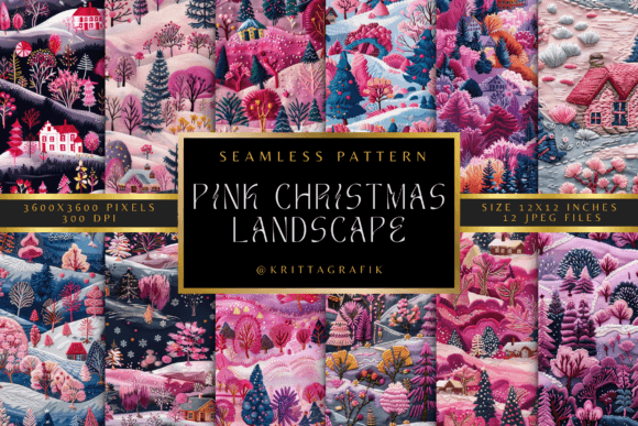 Embroidery Digital Paper Pink Christmas