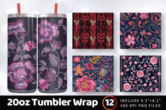 Embroidery Pink Jean Denim Tumbler Wrap