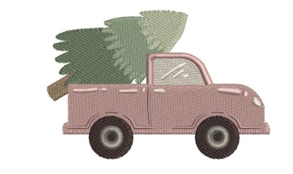 Pink Christmas Truck with Tree Embroidery