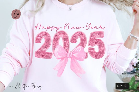 Pink Coquette Embroidery New Year PNG