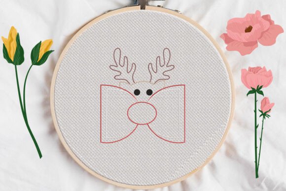 Reindeer Bow Applique Embroidery