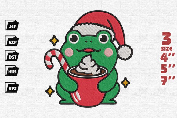 Ribbiting Around the Christmas, Frog Embroidery